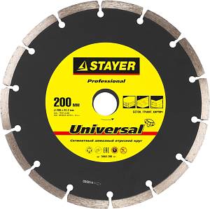 UNIVERSAL 200 мм, диск алмазный отрезной по бетону, кирпичу, плитке, STAYER Professional 3660-200_z01