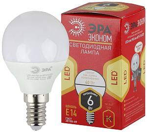 Лампочка светодиодная ЭРА RED LINE ECO LED P45-6W-827-E14 E14 / Е14 6Вт шар теплый белый свет
