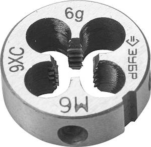 ЗУБР М6 x 1.0 мм, сталь 9ХС, плашка круглая ручная (4-28022-06-1.0)