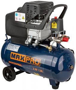 MAX-PRO Компрессор воздушный 1500 Вт; 2л.с.; 206л/мин; 24л 8,1/8,0бар; 2800об/мин; резиновый кабель; 22,8 кг; кор.
