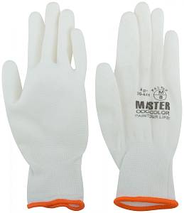 Перчатки белые, полиэстер с обливкой из полиуретана ( водоотталкивающие), р-р М/8 MASTER COLOR